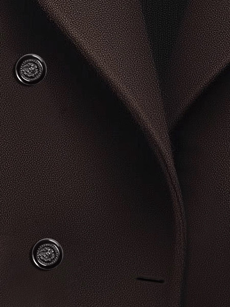 High-End Fashionable And Elegant Loose Chocolate Brown Double-Breasted Lapel Woolen Coat