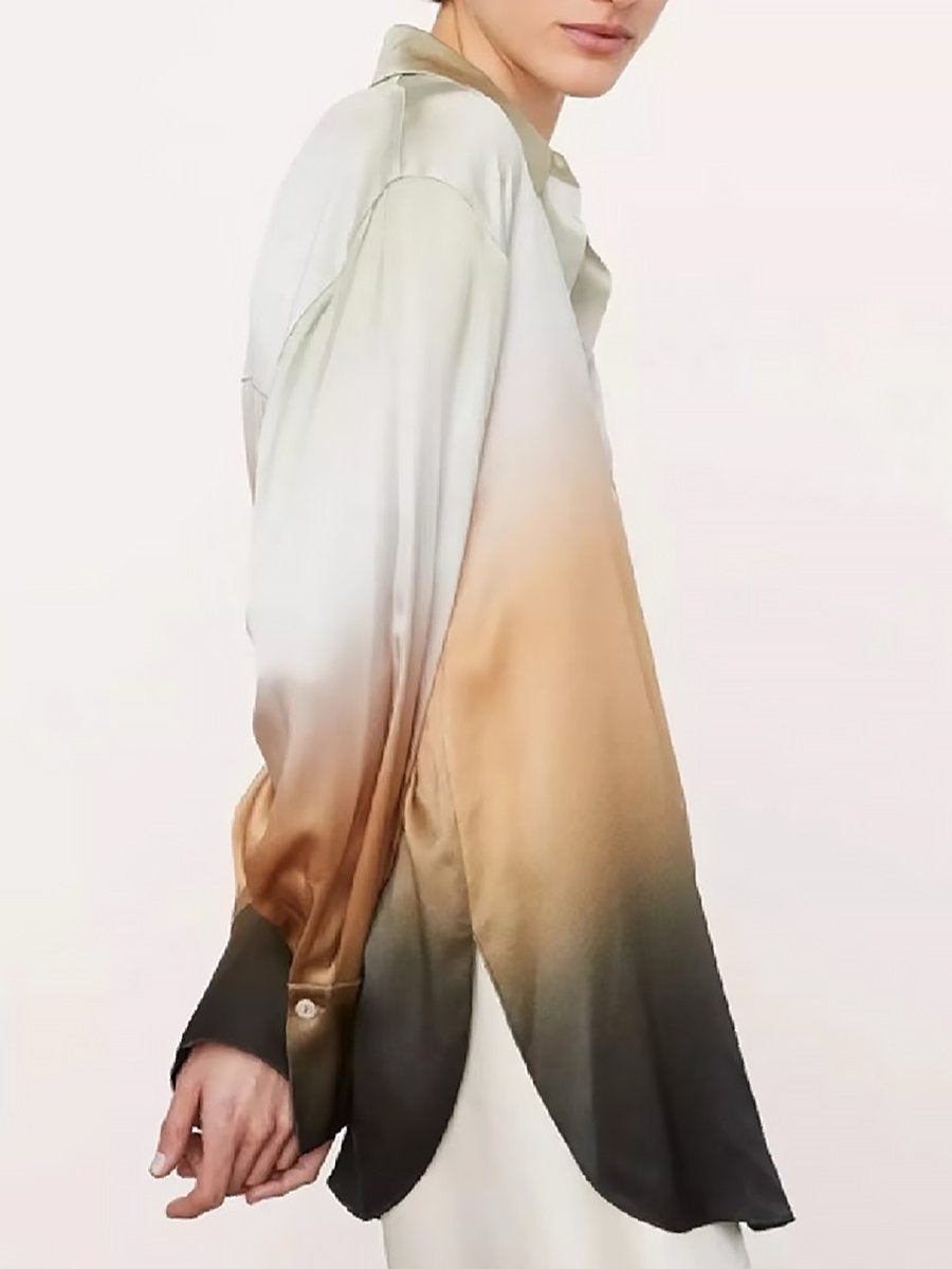 Casual And Fashionable Loose Gradient Satin Shirt