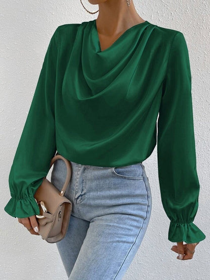 Elegant Ruffled Long Sleeve Satin Shirt