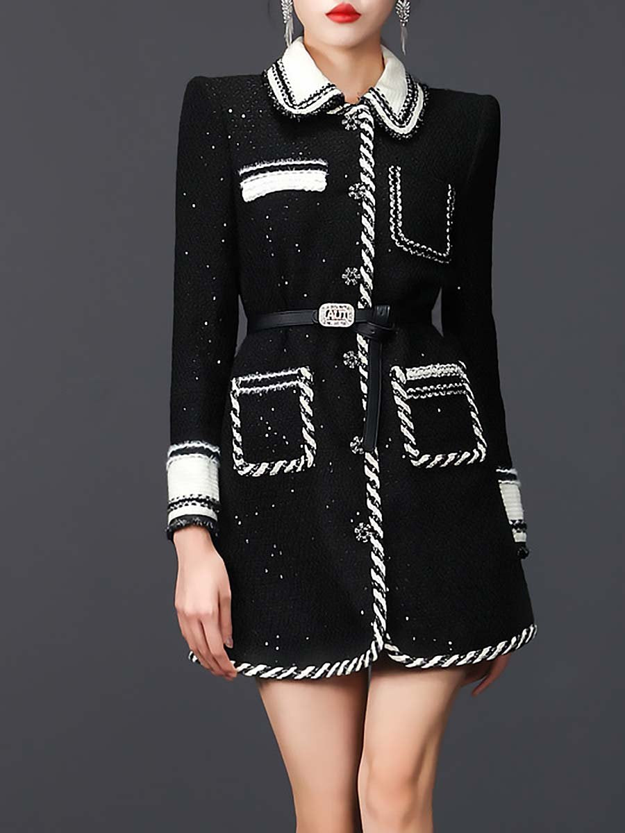 High-End Fashionable Temperament Lapel Black And White Ribbon Fragrance Dress