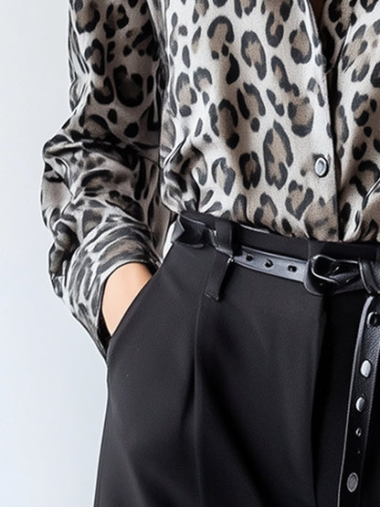 Lazy Fashion Leopard Print Long Sleeve Lapel Print Shirt