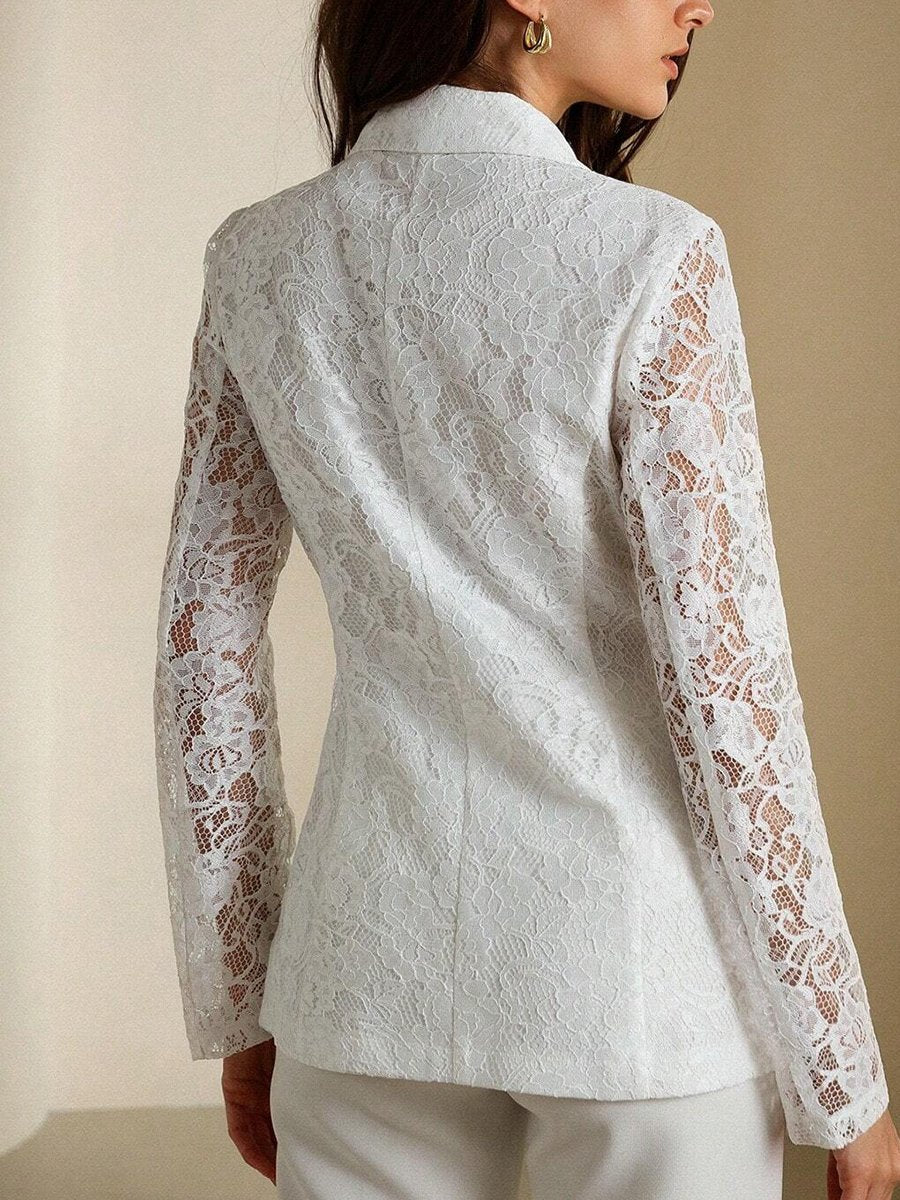 Fashionable And Elegant White Lace Lapel Suit