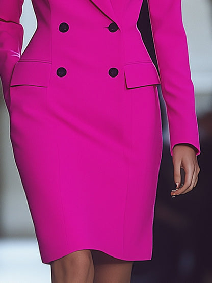 【24-hour shipping】Casual Versatile Fashionable Bright Pink Double-Breasted Suit Skirt