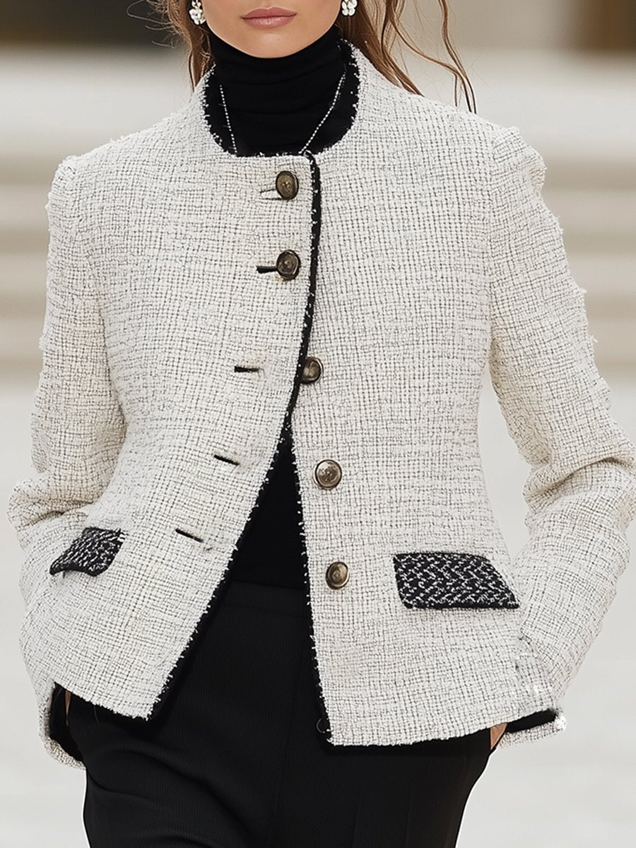 High-End Retro Chanel Style Round Neck Single-Breasted Tweed Jacket