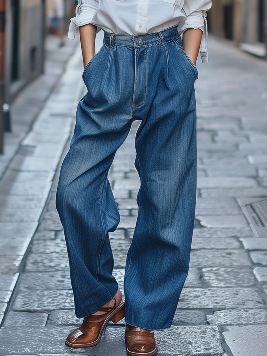 Casual Loose Vintage Blue Pocket Jeans