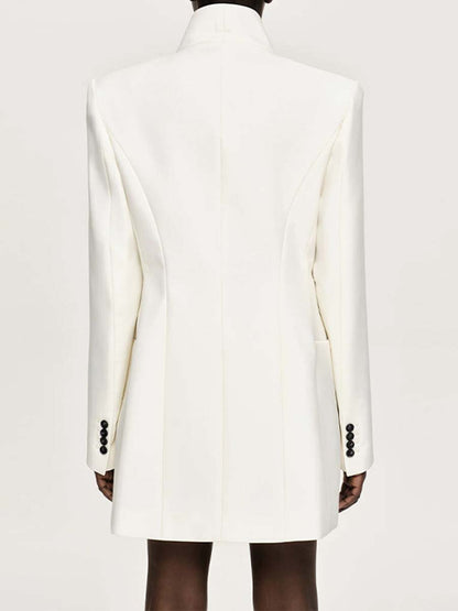 Elegant Half-high Collar Trumpet Sleeve White Long Jacket