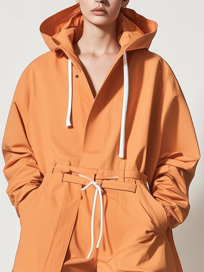 Fashionable Casual Orange Drawstring Sports Jumpsuit