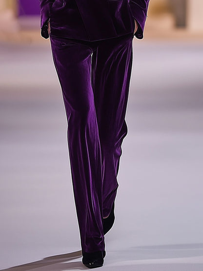 High-End Temperament Loose Retro Purple Velvet Suit