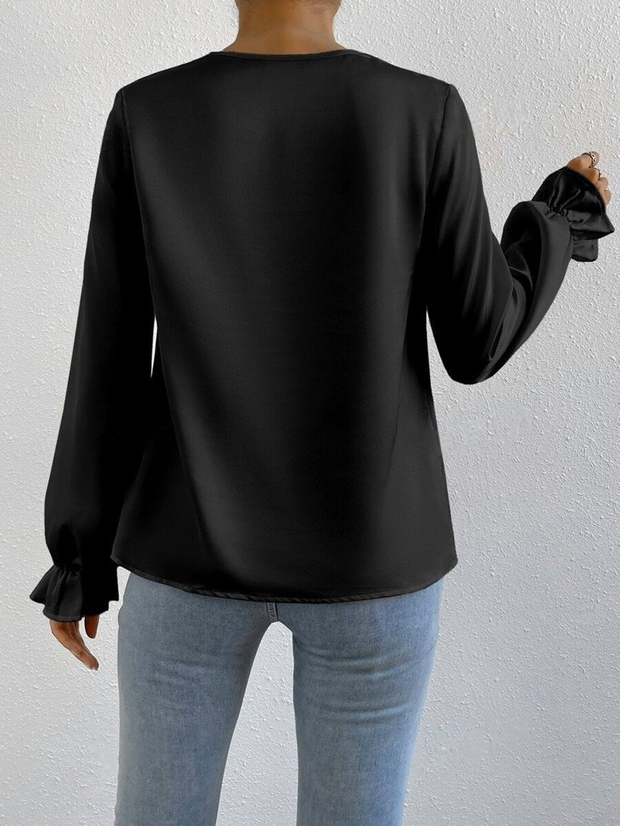 Elegant Ruffled Long Sleeve Satin Shirt