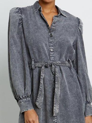 Relaxed Loose Denim Belted Long Sleeve Mini Dress