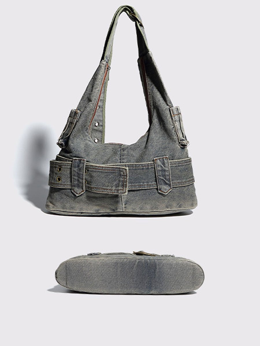 Vintage Washed Denim Shoulder Crossbody Underarm Bag