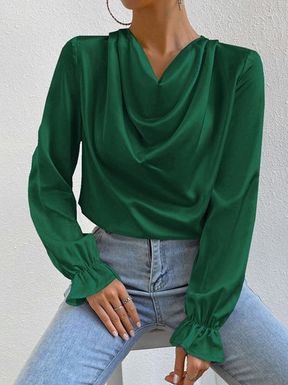 Elegant Ruffled Long Sleeve Satin Shirt