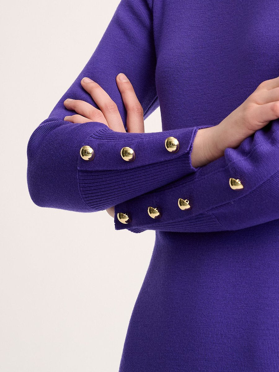 Retro And Fashionable Purple Knitted Straight Midi Dress