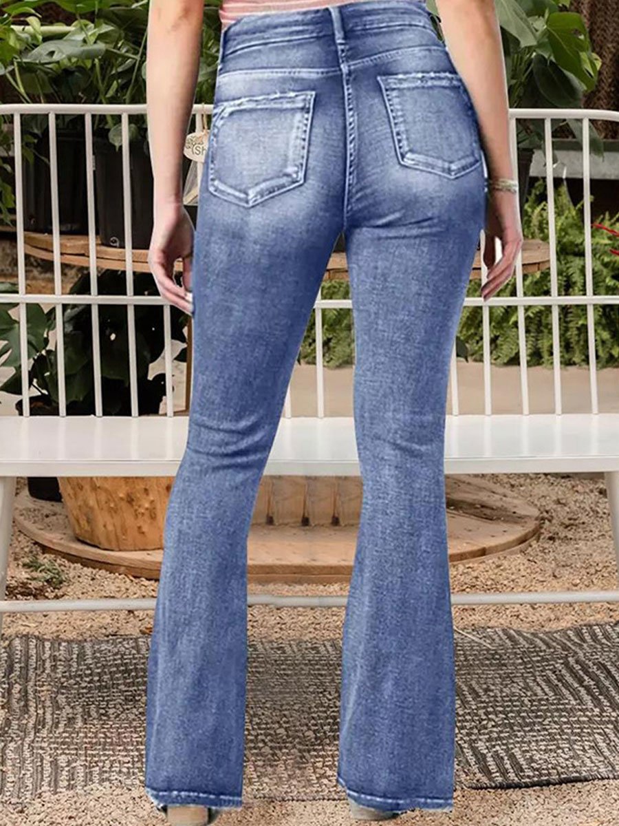 Casual Fashion Retro Side Button Mid-Rise Bootcut Jeans