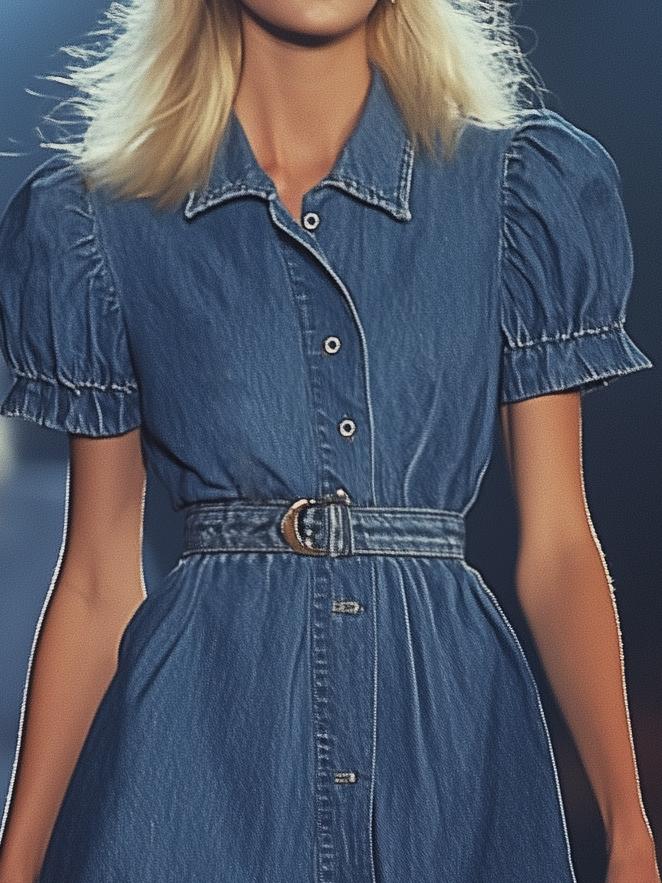 Fashion Slim Fit Denim Short Sleeve Mini Dress