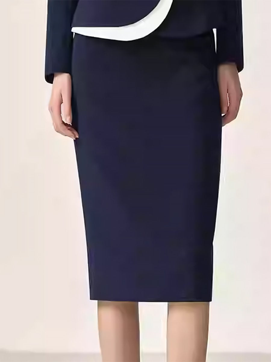 High-End Fashion Temperament Lapel Dark Blue Contrast Suit Skirt Set