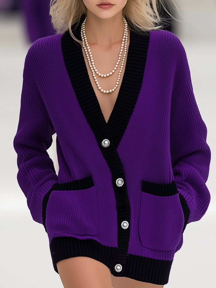 High-End And Elegant Chanel Style Purple Knitted Cardigan