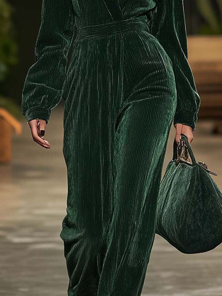 Fashion Retro Lapel Waist Jumpsuit