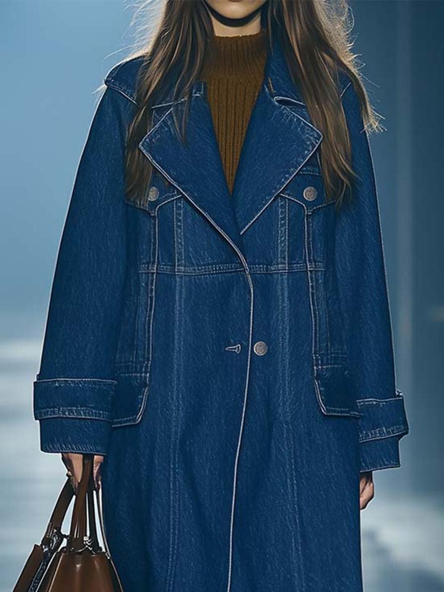 Retro Fashion Loose Fit Denim Trench Coat