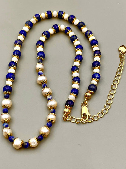 Vintage Natural Lapis Lazuli Pearl Fashion Necklace