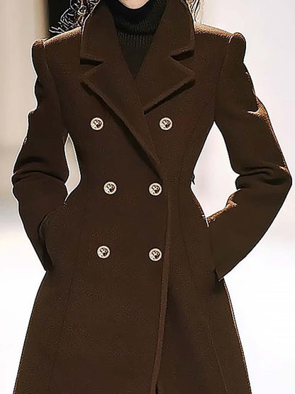 High-End Fashionable And Elegant Loose Chocolate Brown Double-Breasted Lapel Woolen Coat