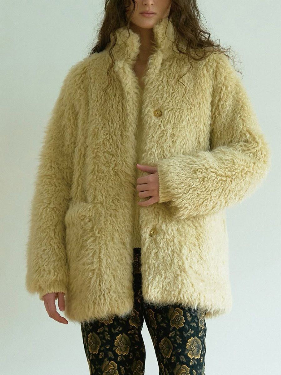 Casual And Stylish Lazy Style Faux Fur Mid-Length Jacket