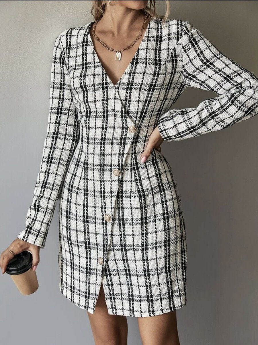 High-End And Fashionable Temperament Oblique Plaid Mini Dress