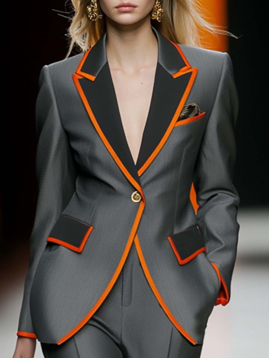 Exquisite Commuter Orange Contrast Gray Suit