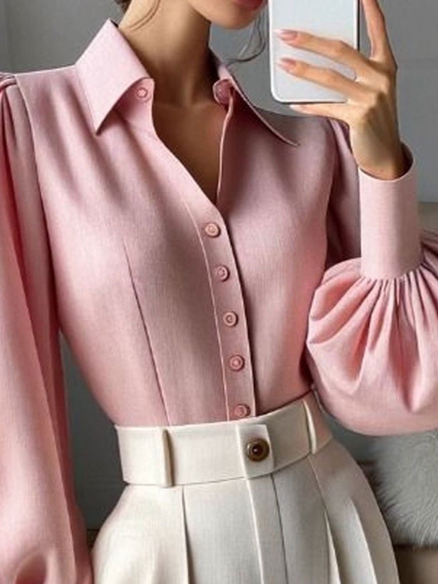 Loose Fashion Pink Lantern Long Sleeve Blouse