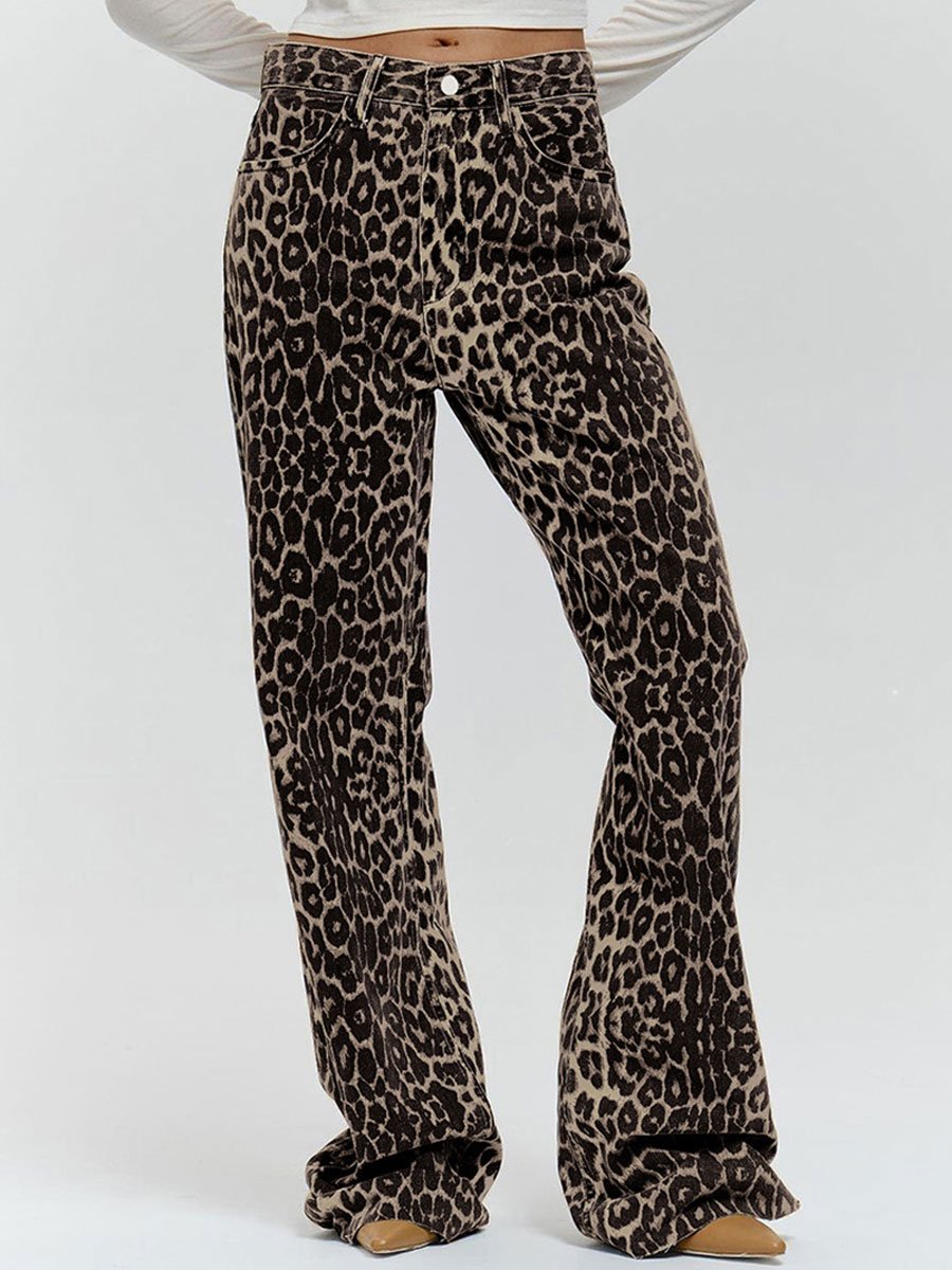 Casual Loose Fashion Cotton Leopard Print Casual Wide Leg Pants