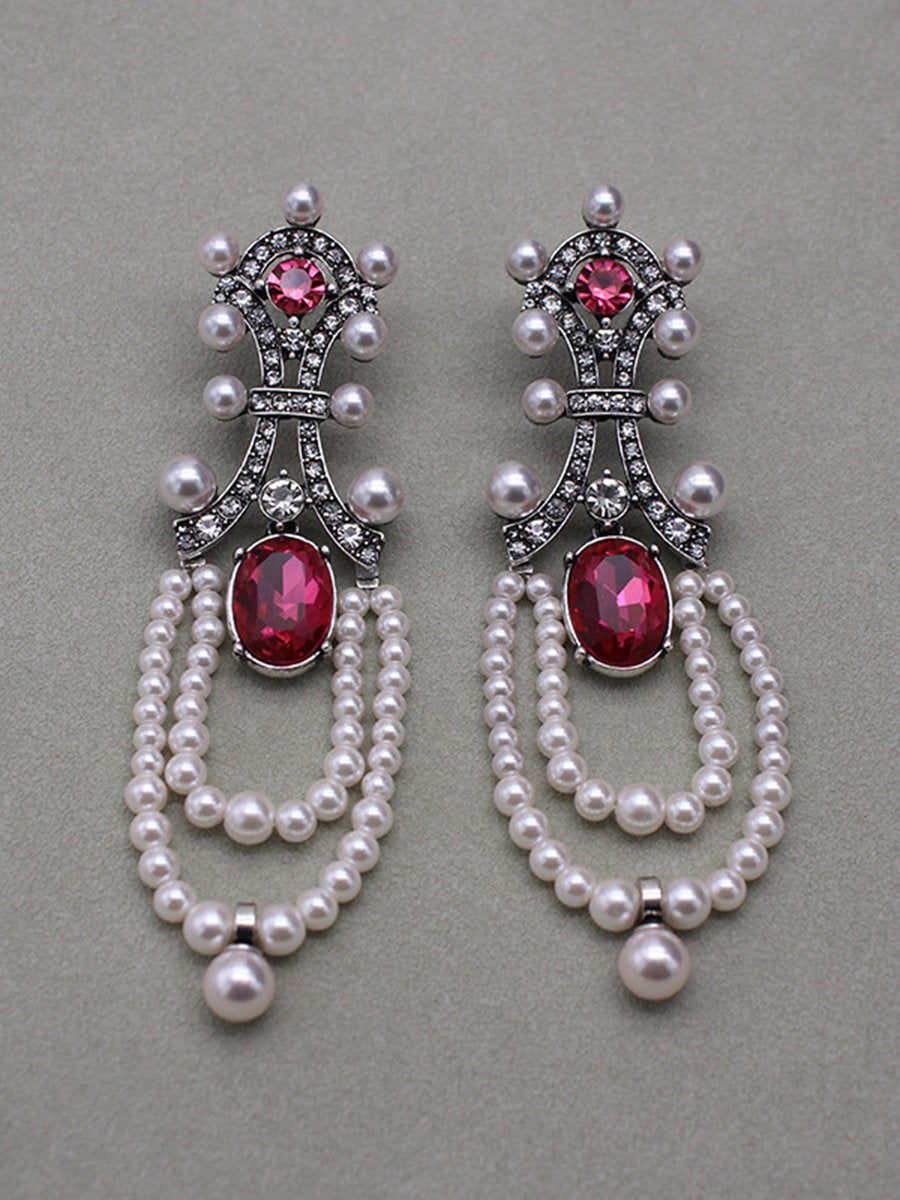 Vintage Long Ruby pearl Tassel Earrings