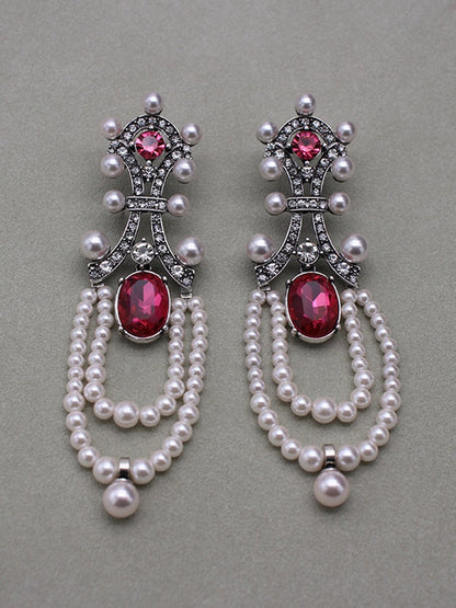 Vintage Long Ruby pearl Tassel Earrings