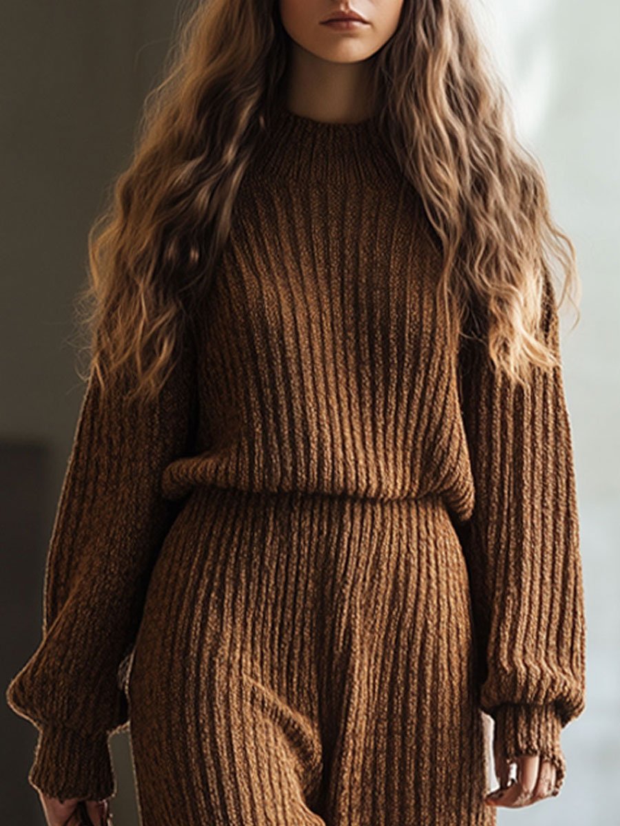 Casual Loose Brown Knitted Pullover Sweater