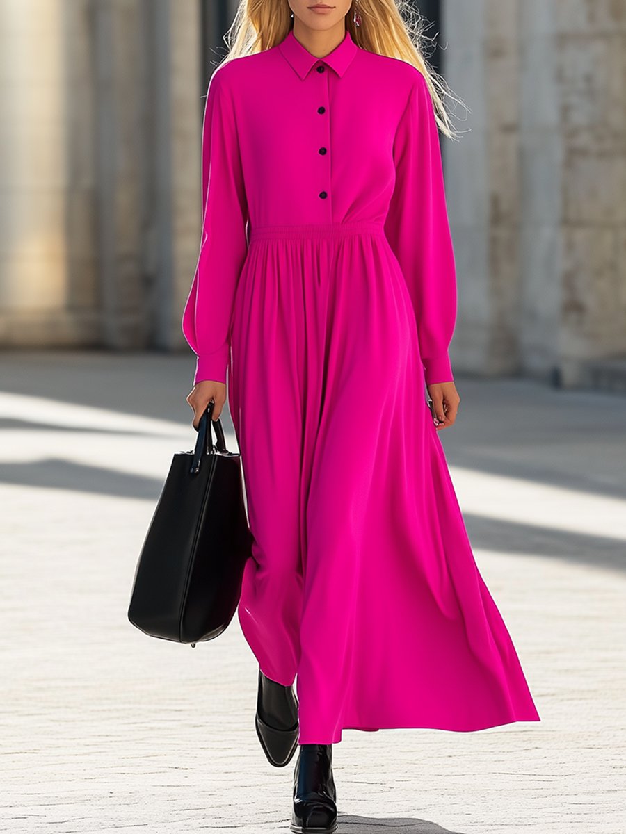 Casual Loose Fashion Lapel Button Shirt Maxi Dress