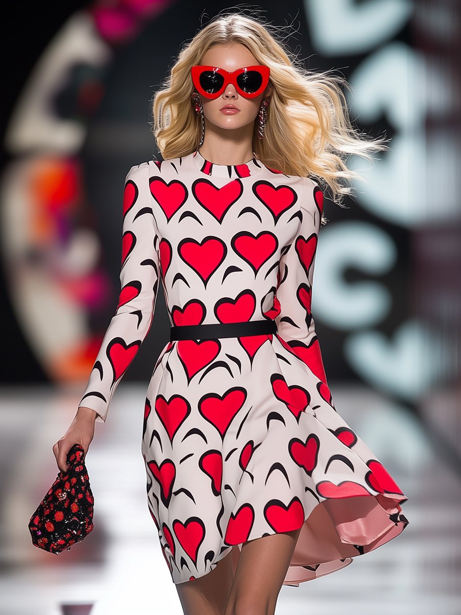 Casual and Trendy Heart Print Mini Dress