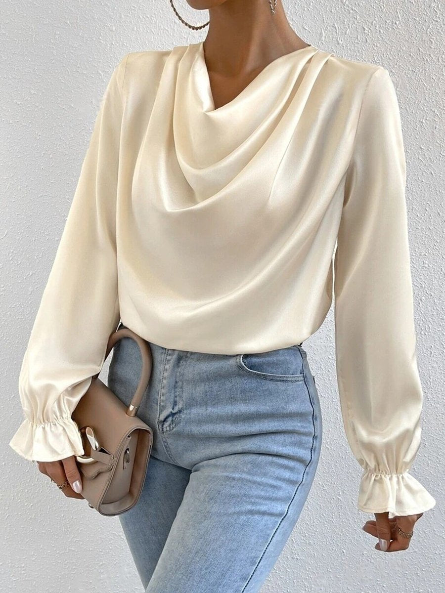 Elegant Ruffled Long Sleeve Satin Shirt