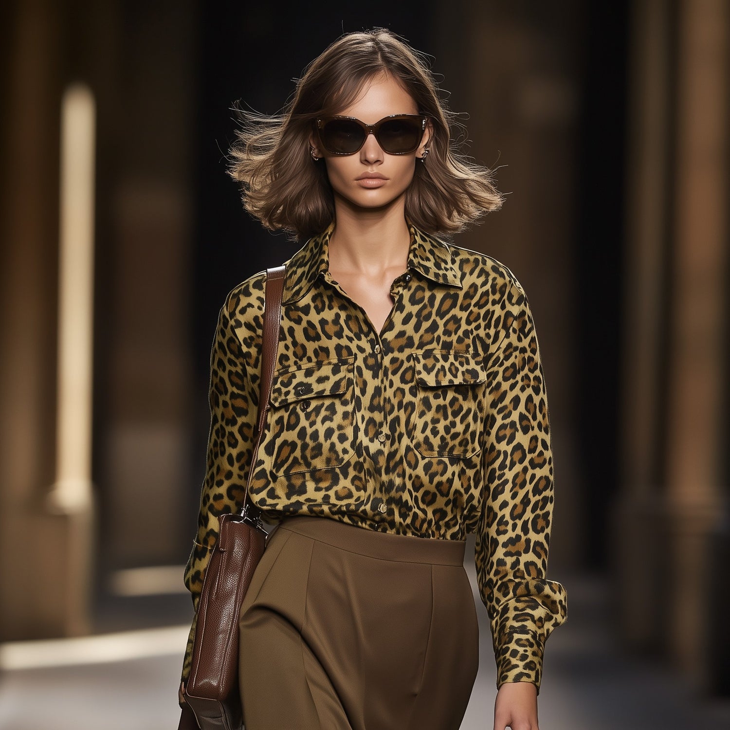 Lazy Fashion Leopard Print Long Sleeve Lapel Suede Shirt