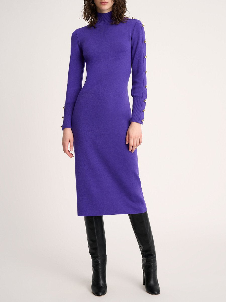 Retro And Fashionable Purple Knitted Straight Midi Dress