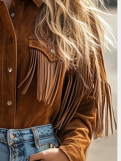 Vintage Western Fringe Brown Suede Shirt