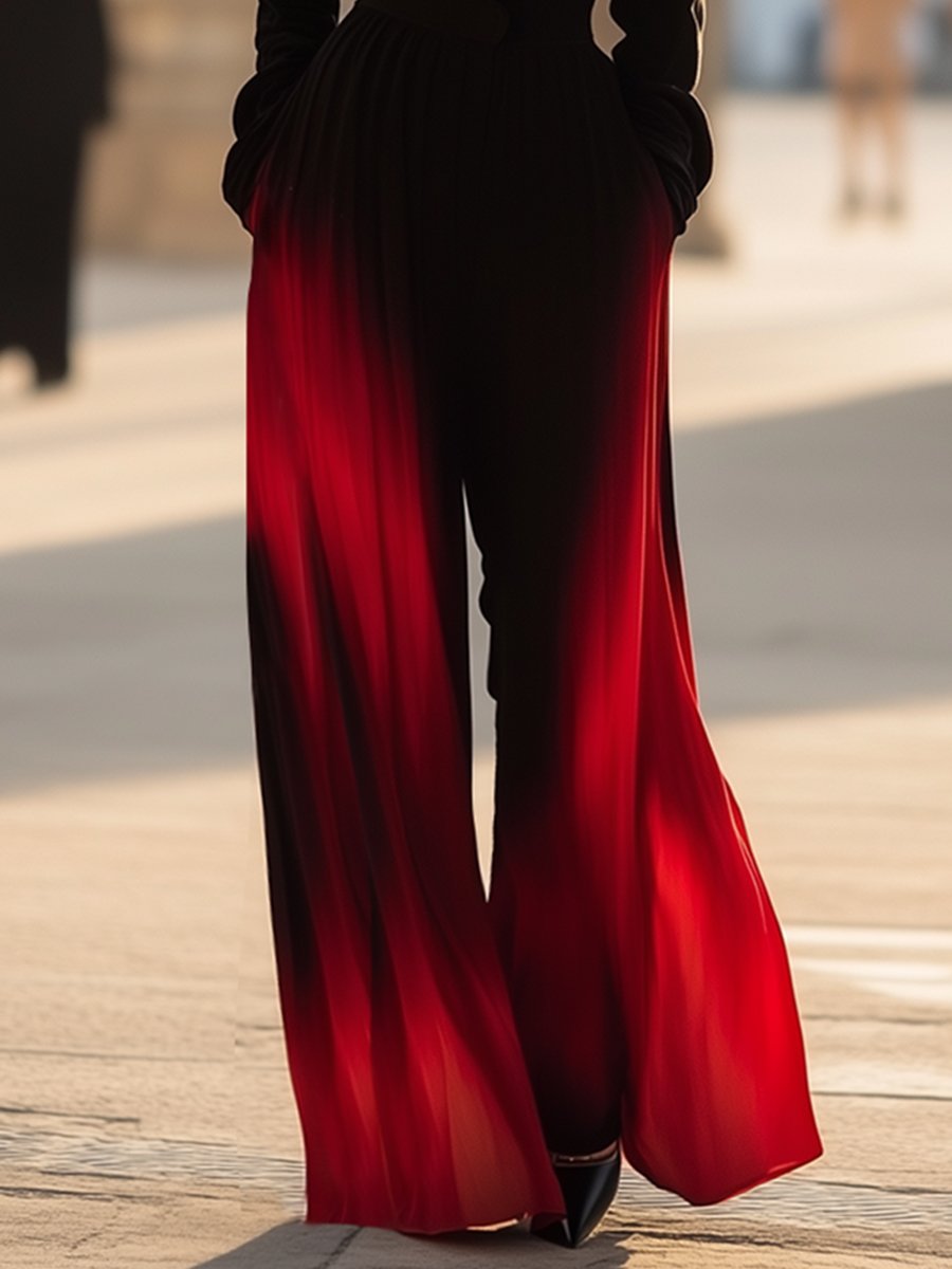 High-End Fashionable Black And Red Tie-Dyed Wide-Leg Jumpsuit