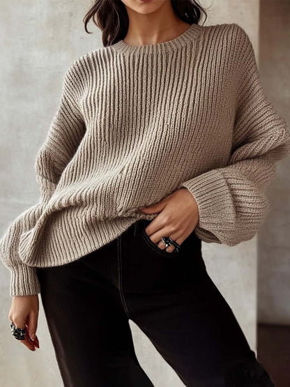 Retro Fashion Crew Neck Knitted Textured Sweater