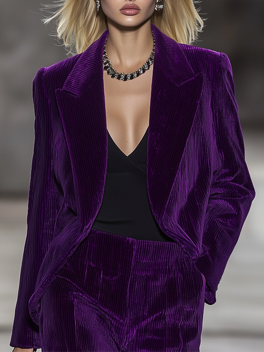 Elegant Mysterious Purple Corduroy Suit Blazer