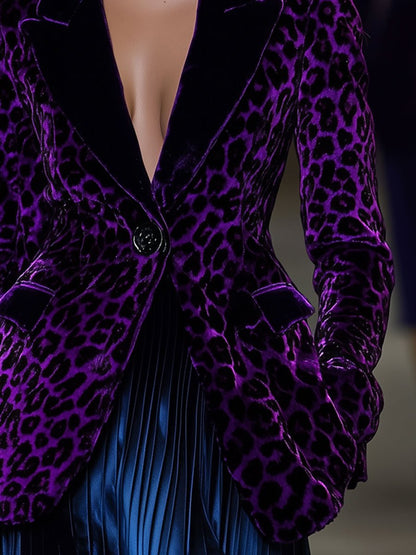 Casual Loose Retro Purple Leopard Print Blazer