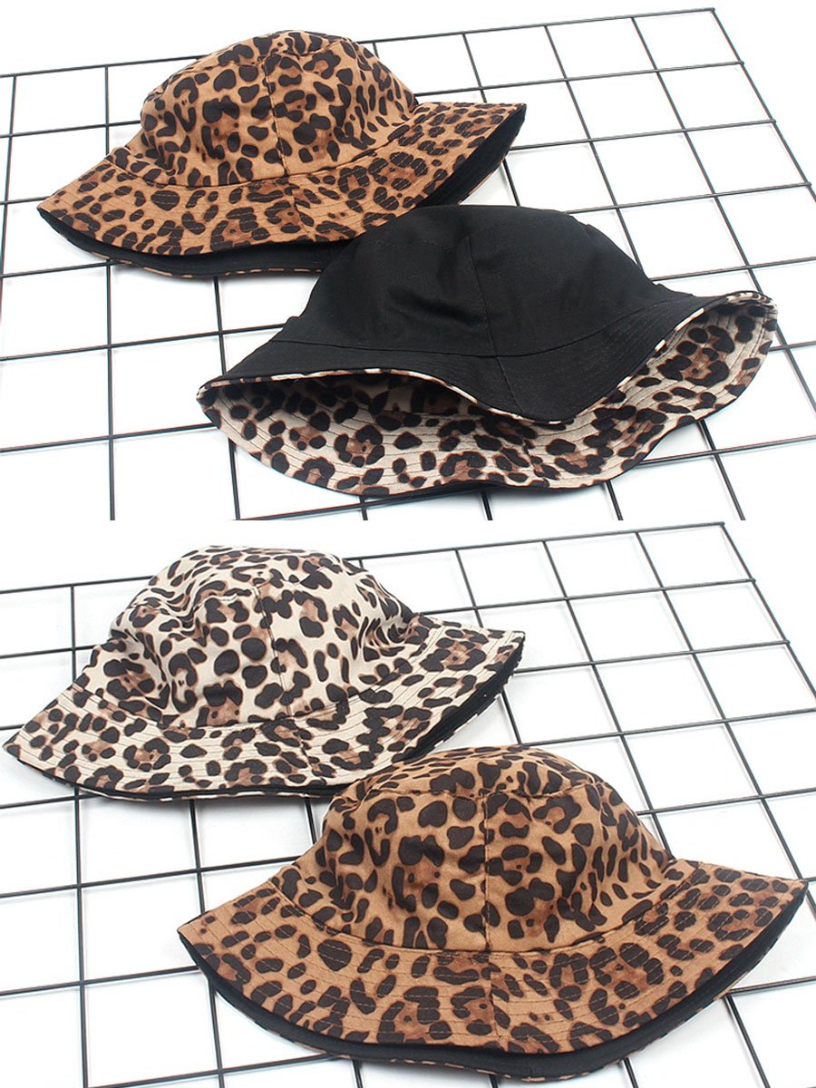 Suede Leopard Print Casual Sun Hat Bucket Hat