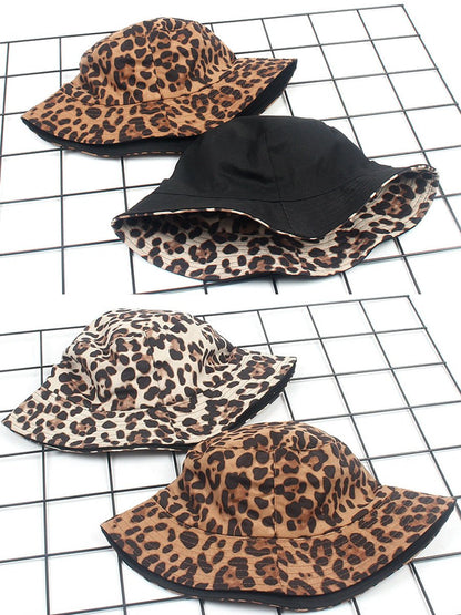 Suede Leopard Print Casual Sun Hat Bucket Hat