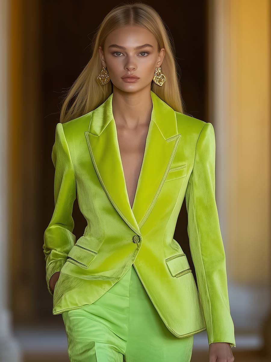 Fresh and Eye-catching Lemon Green Trim Blazer