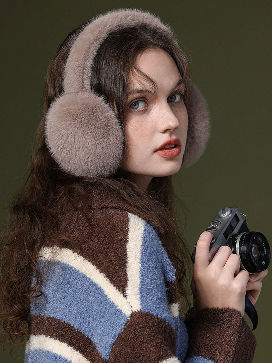 Warm And Windproof Fleece Foldable Imitation Rabbit Fur Earmuffs