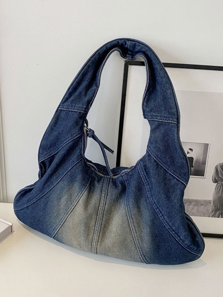 Casual Gradient Denim Stitching Fashionable Underarm Shoulder Bag