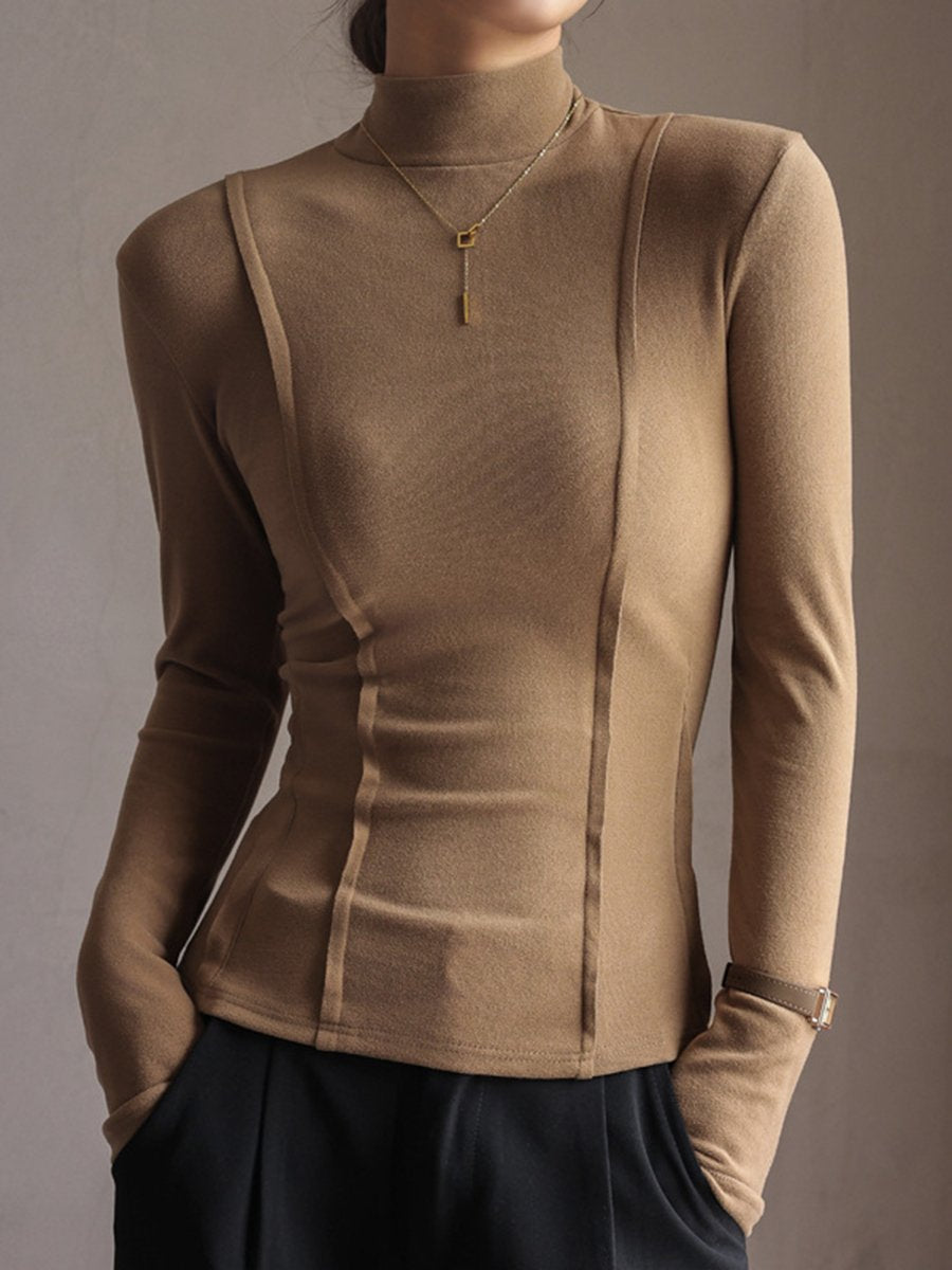 Casual and fashionable half-high collar German velvet slim long-sleeved top