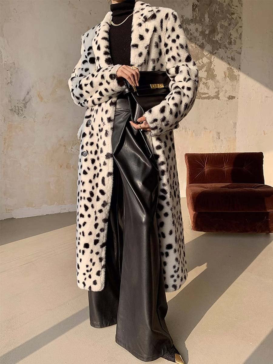 Retro Fashion Temperament Spotted Faux Fur Long Coat